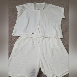 Eileen Fisher White Organic Cotton Textured Top and Shorts Plus Size Set